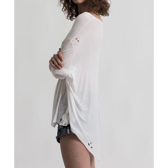 ONE TEASPOON White Ribbed High/Low Tee Snaps on Sides Tee Shirt NWT Size Small - Picture 3 of 10